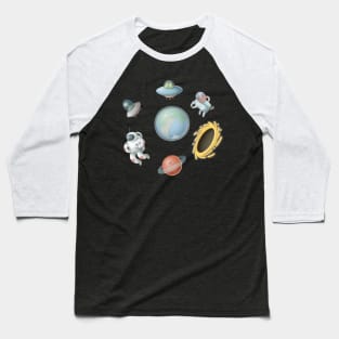 Astronaut, Dogstronaut and Aliens. Baseball T-Shirt